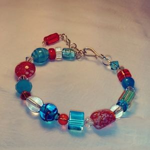 Beaded bangle bracelet (#19 turquoise @ Orange)